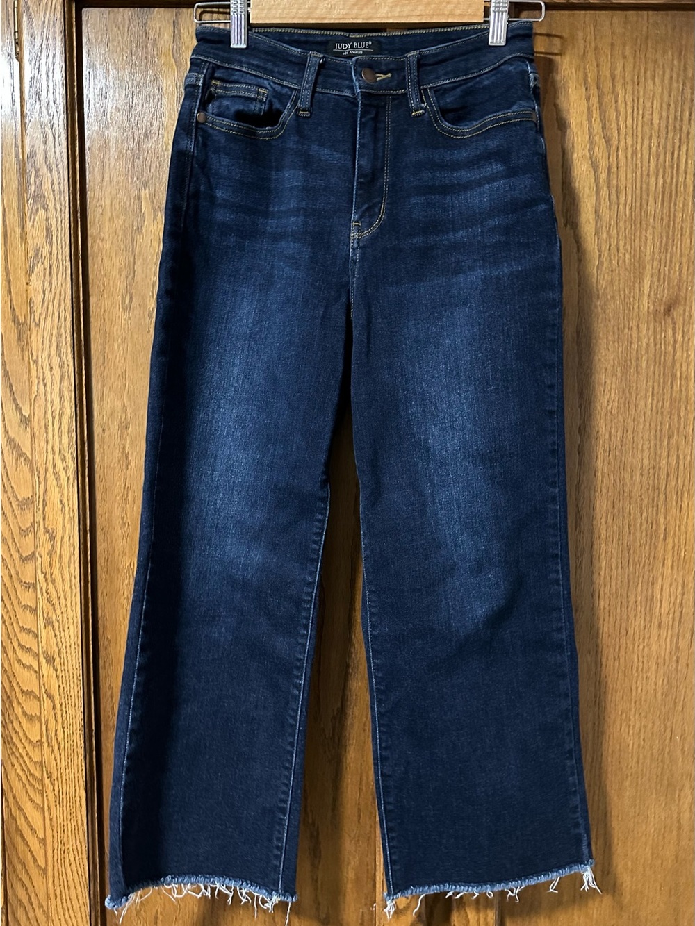 Judy Blue Wide Leg Crop Jeans Dark Wash Raw Hem High Rise Stretch Sz 3/26